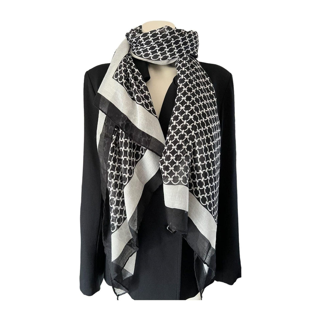 Scarves Australia Black and White Scarf - Circle Chain Print with Tassels