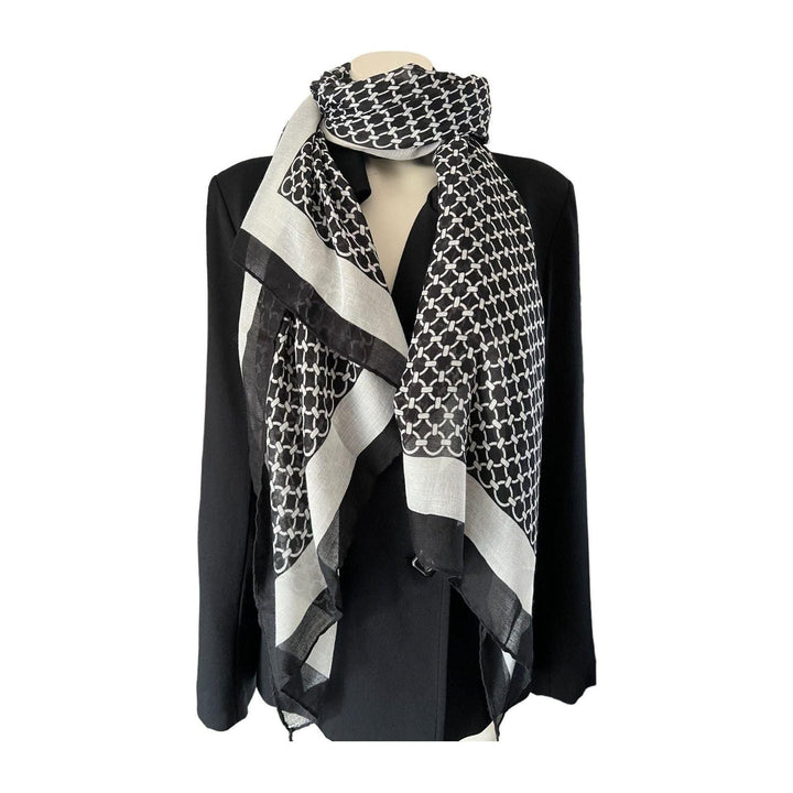 Scarves Australia Black and White Scarf - Circle Chain Print with Tassels
