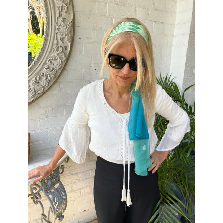 Scarves Australia Chiffon Scarf - Turquoise Green Leaf - Short Scarf