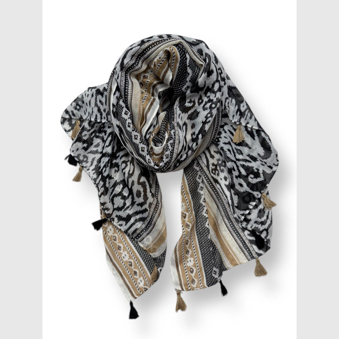 Scarves Australia Fashion Scarf Animal Print Scarf Black Beige with Tassels