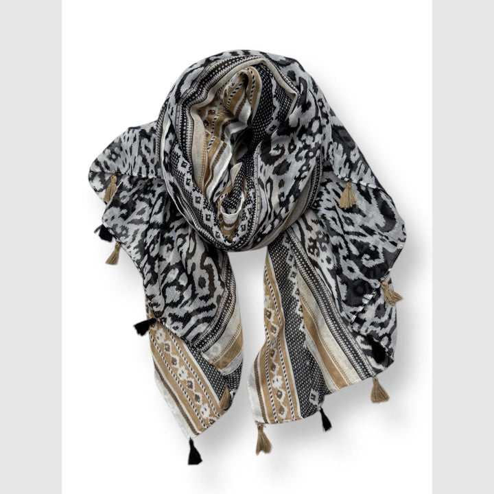 Scarves Australia Fashion Scarf Animal Print Scarf Black Beige with Tassels