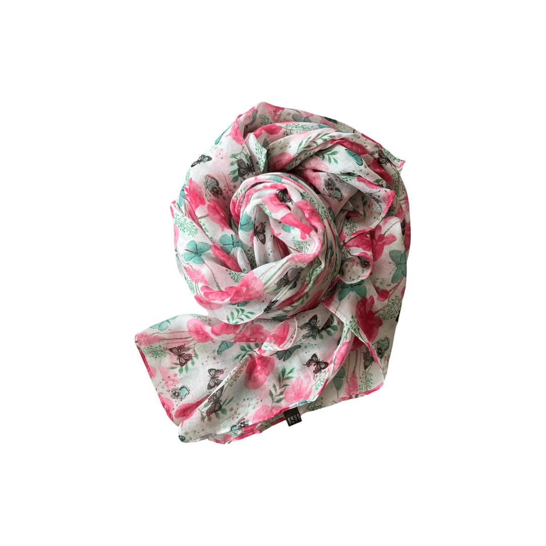 Scarves Australia Fashion Scarf Floral Scarf Pink with Green Butterflies