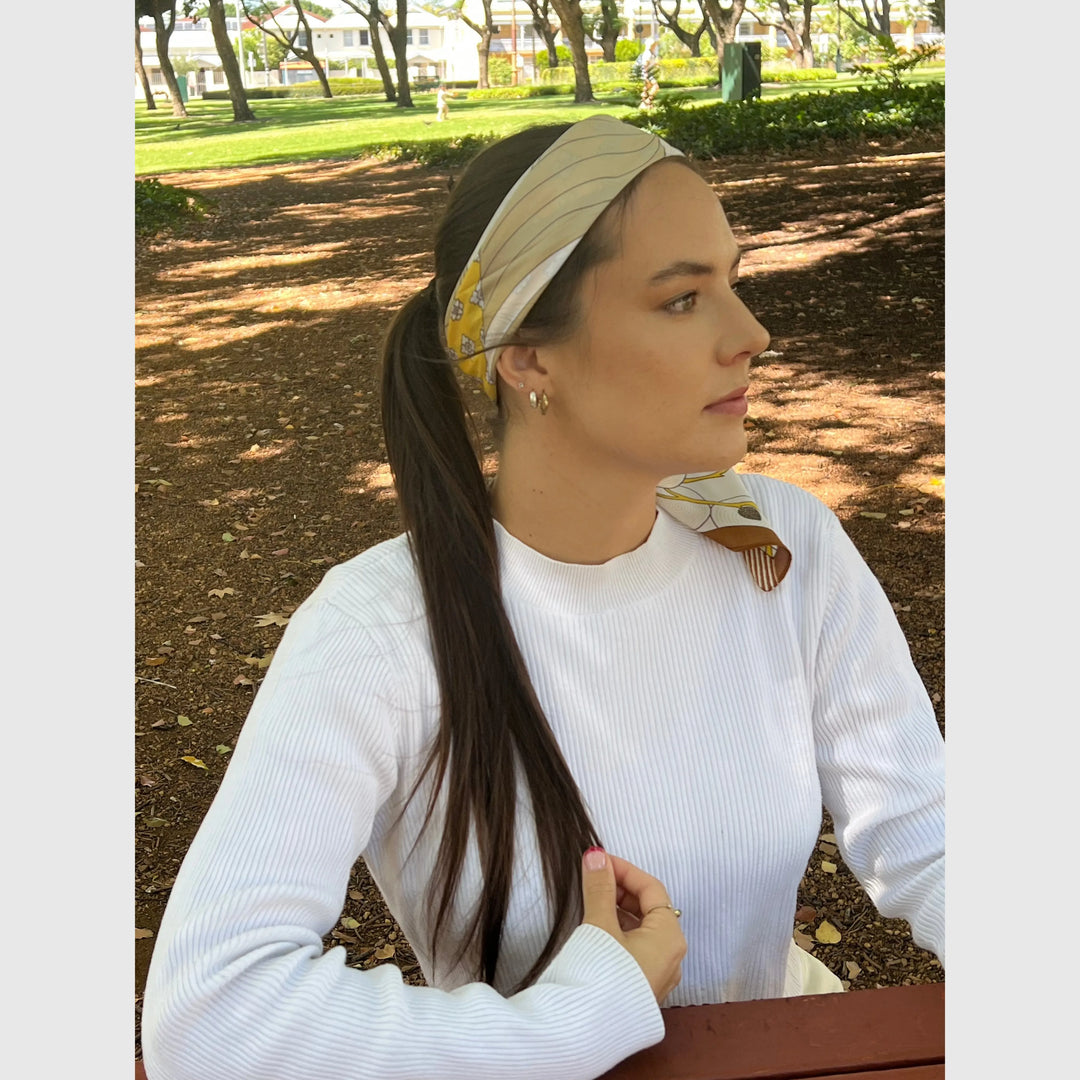 Scarves Australia Fashion Scarf Head Scarf - Neckerchief - Yellow Bronze Floral
