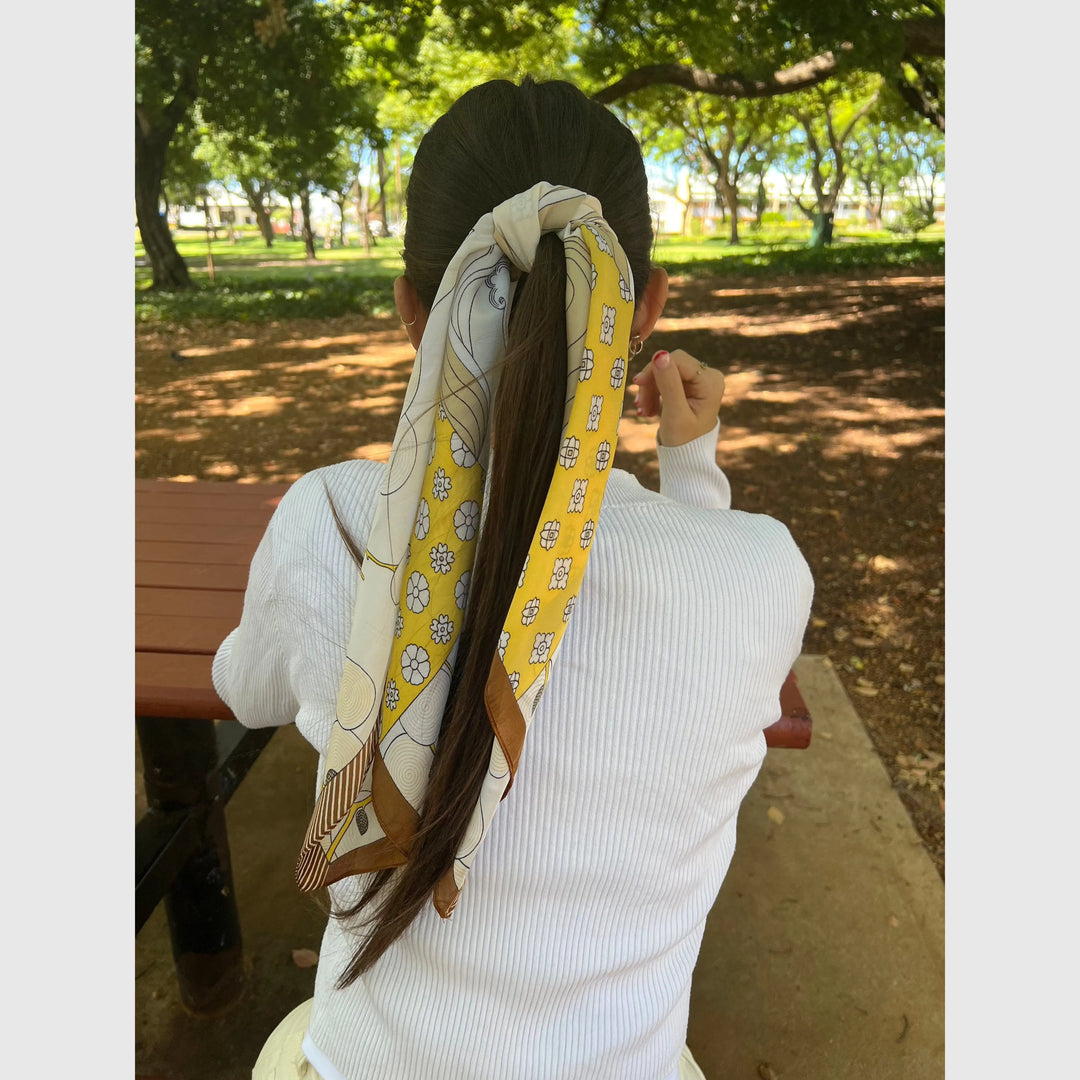 Scarves Australia Fashion Scarf Head Scarf - Neckerchief - Yellow Bronze Floral