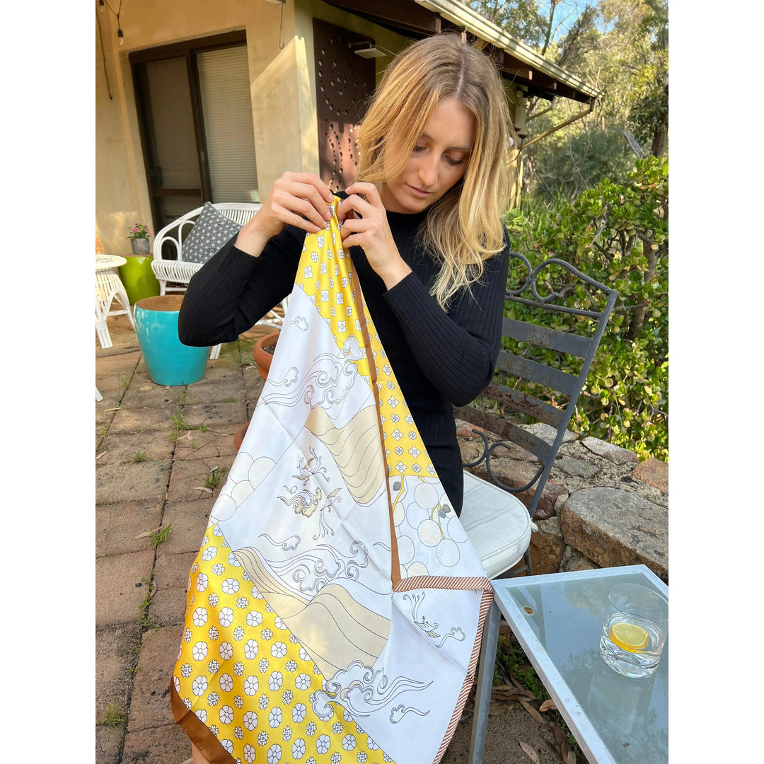 Scarves Australia Fashion Scarf Head Scarf - Neckerchief - Yellow Bronze Floral