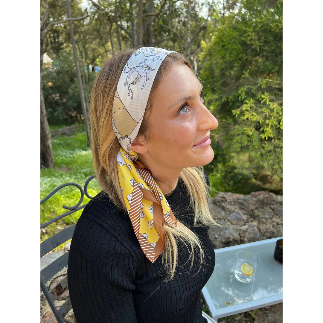 Scarves Australia Fashion Scarf Head Scarf - Neckerchief - Yellow Bronze Floral