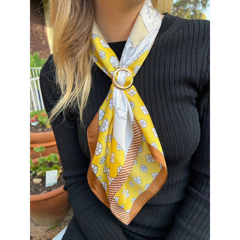 Scarves Australia Fashion Scarf Head Scarf - Neckerchief - Yellow Bronze Floral