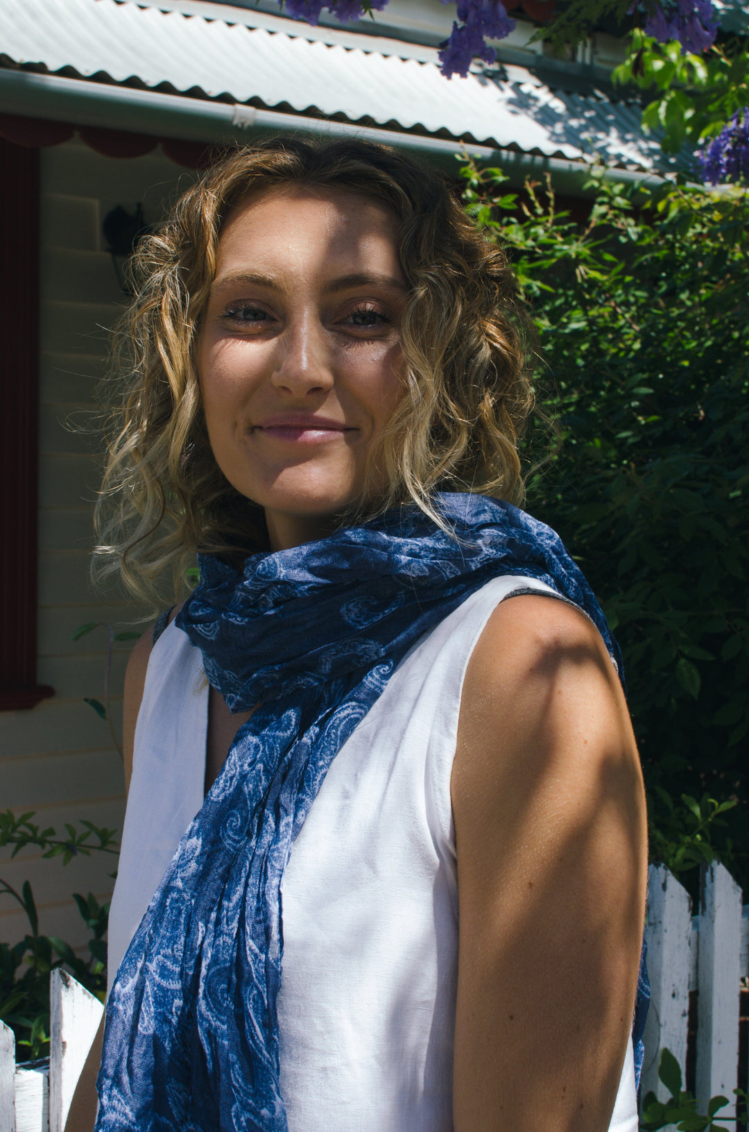 Scarves Australia Fashion Scarf Indigo Blue Paisley Cotton Crinkle Scarf