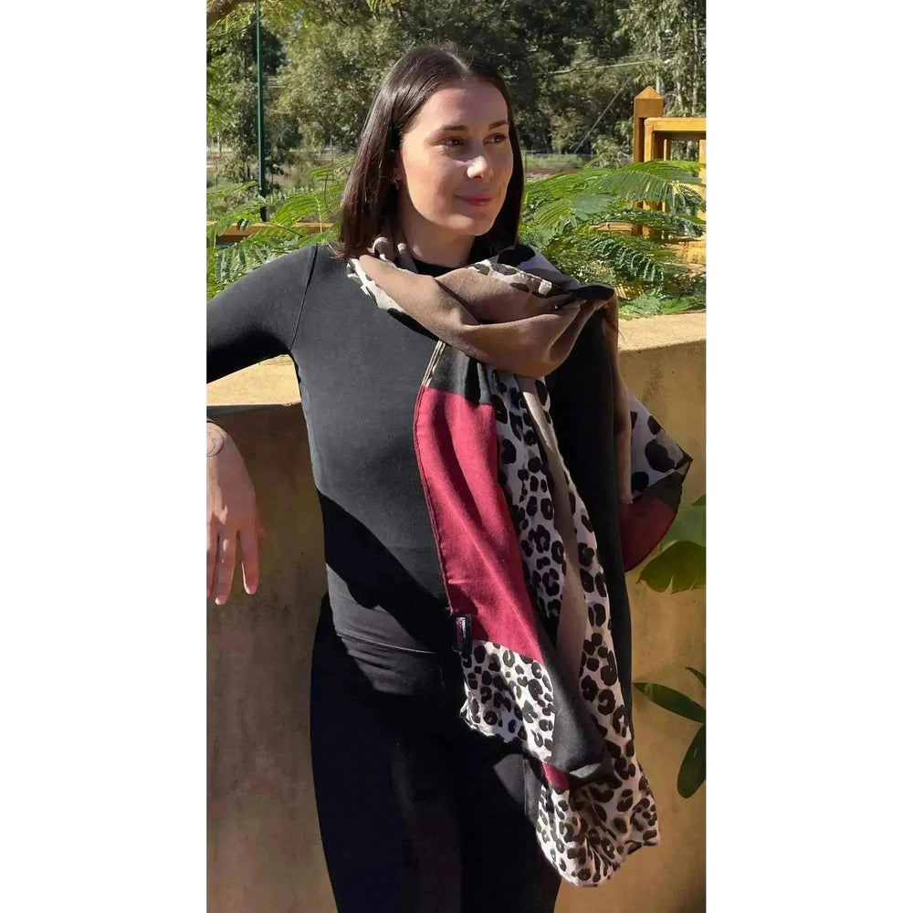 Scarves Australia Fashion Scarf Leopard Print Scarf - Red Black Camel