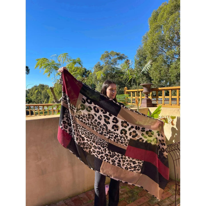 Scarves Australia Fashion Scarf Leopard Print Scarf - Red Black Camel