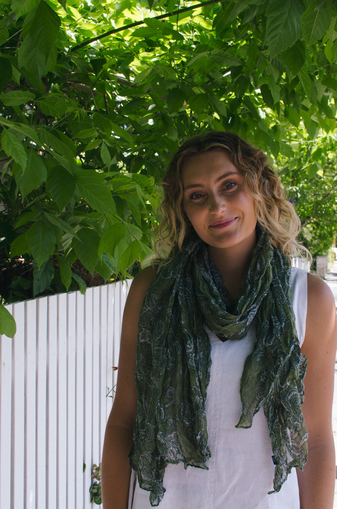 Scarves Australia Fashion Scarf Moss Green Paisley Cotton Crinkle Scarf