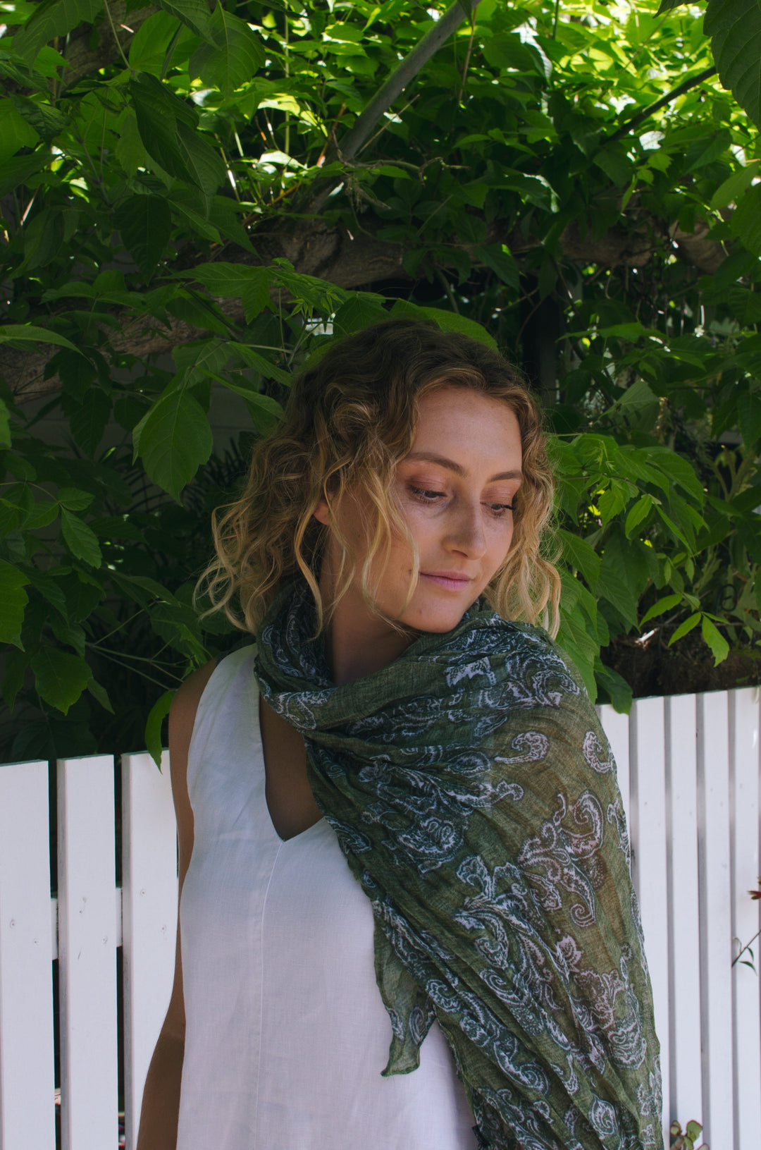 Scarves Australia Fashion Scarf Moss Green Paisley Cotton Crinkle Scarf