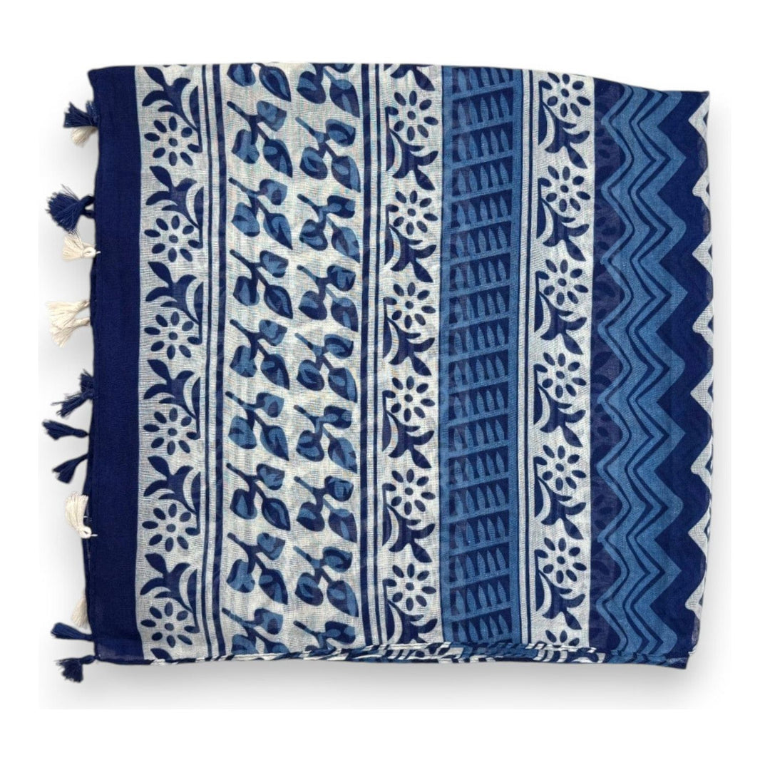 Scarves Australia Fashion Scarf Navy and White Geo Scarf with Tassels