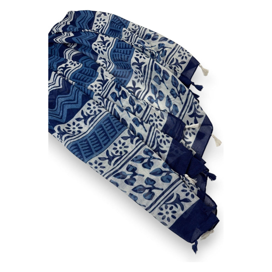 Scarves Australia Fashion Scarf Navy and White Geo Scarf with Tassels
