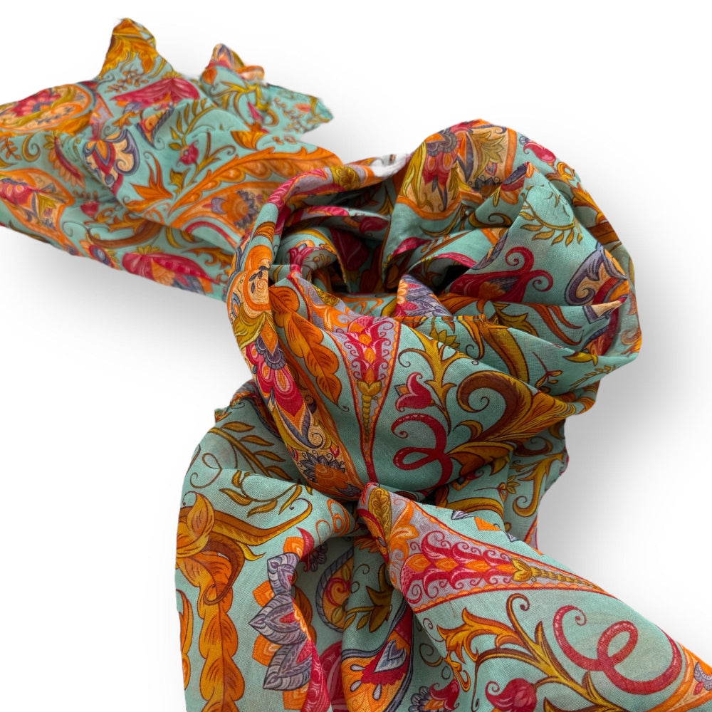 Scarves Australia Fashion Scarf Paisley Scarf Cotton - Orange Sea Green