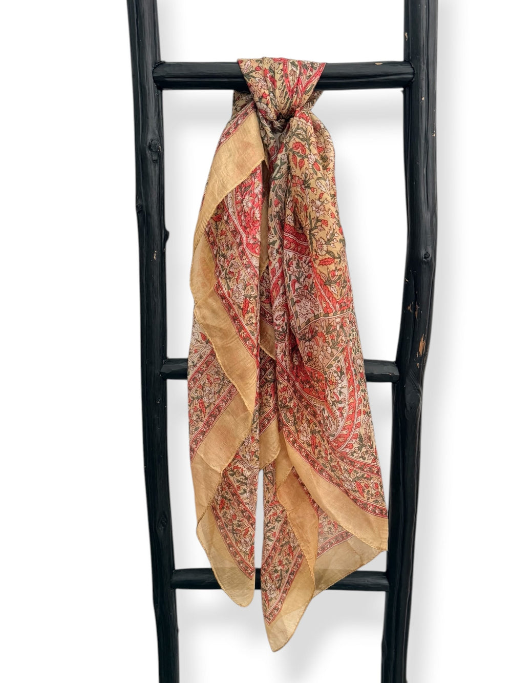 Scarves Australia Fashion Scarf Pure Silk Scarf - Golden Tan Paisley Floral Square