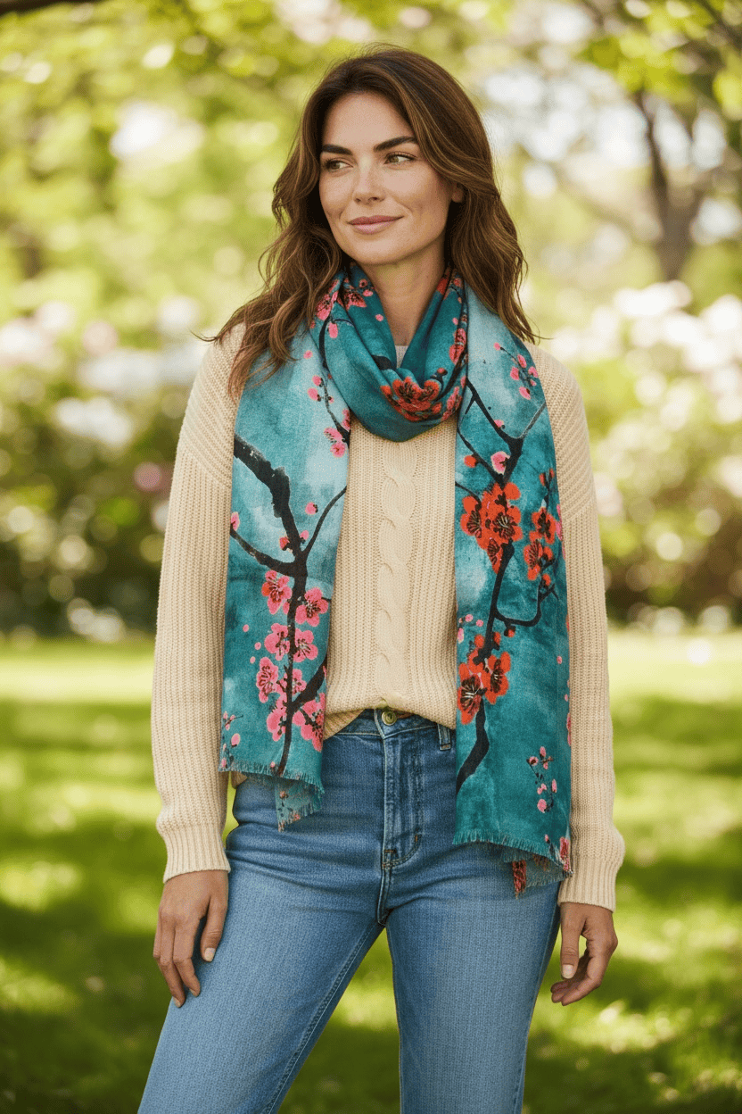 Scarves Australia Fashion Scarf Teal Cherry Blossom Scarf