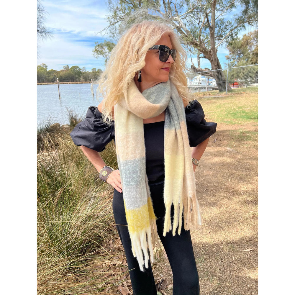 Scarves Australia Fashion Scarf Thick Warm Plaid Scarf -Yellow Grey