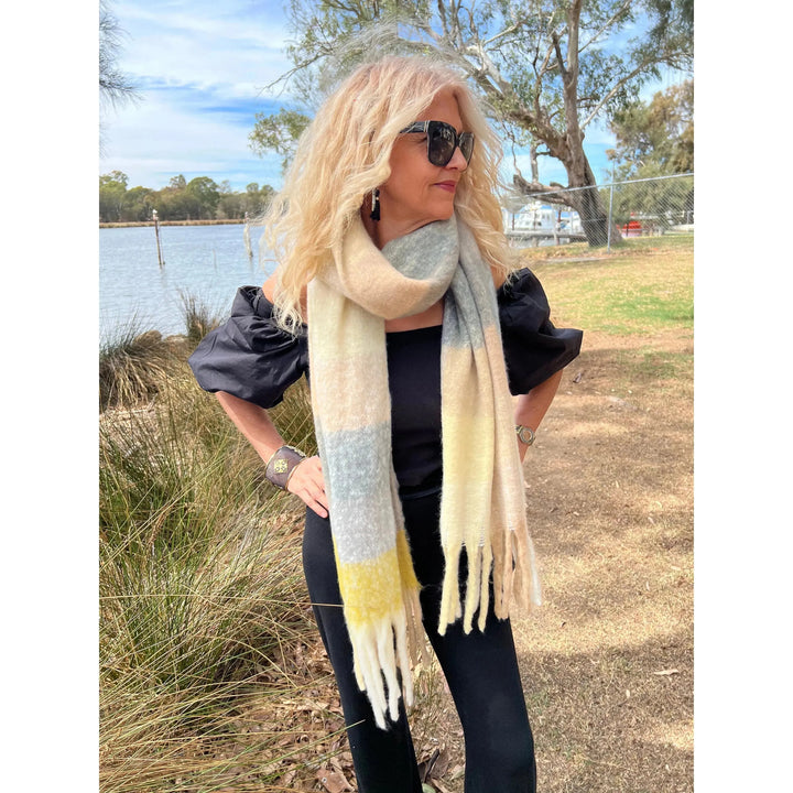 Scarves Australia Fashion Scarf Thick Warm Plaid Scarf -Yellow Grey