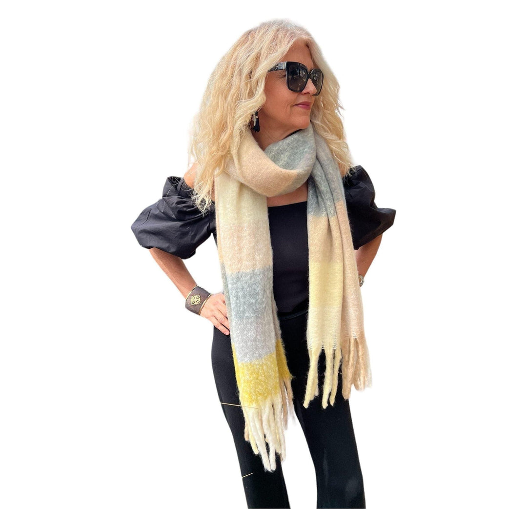 Scarves Australia Fashion Scarf 💛 Thick Warm Plaid Scarf -Yellow Grey