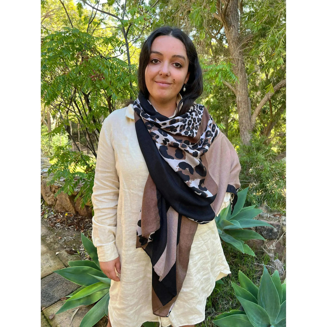Scarves Australia Fashion Scarves Animal Print Scarf - Chocolate Brown Black