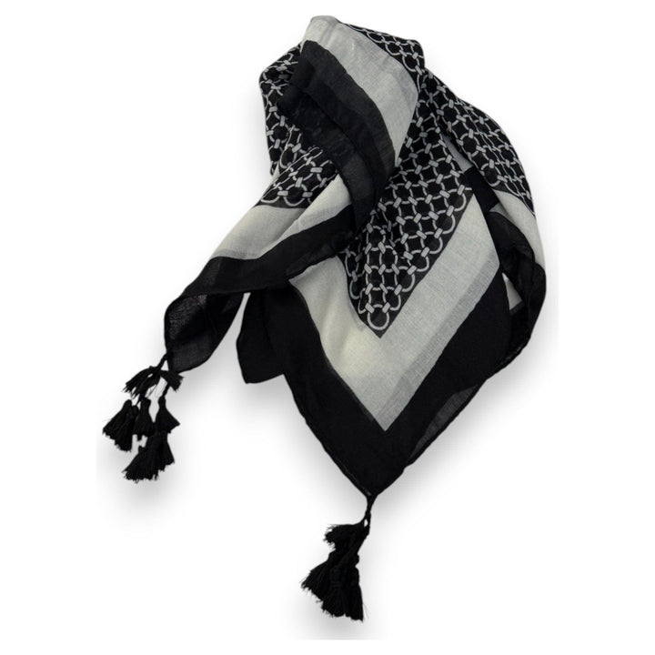 Scarves Australia Fashion Scarves Black Mono Scarf- Circle Chain Print with Tassels