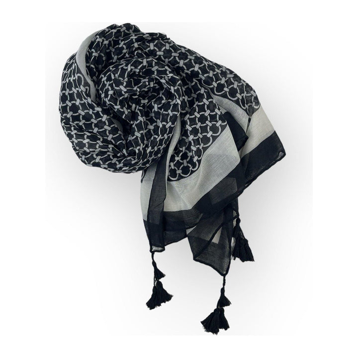 Scarves Australia Fashion Scarves Black Mono Scarf- Circle Chain Print with Tassels