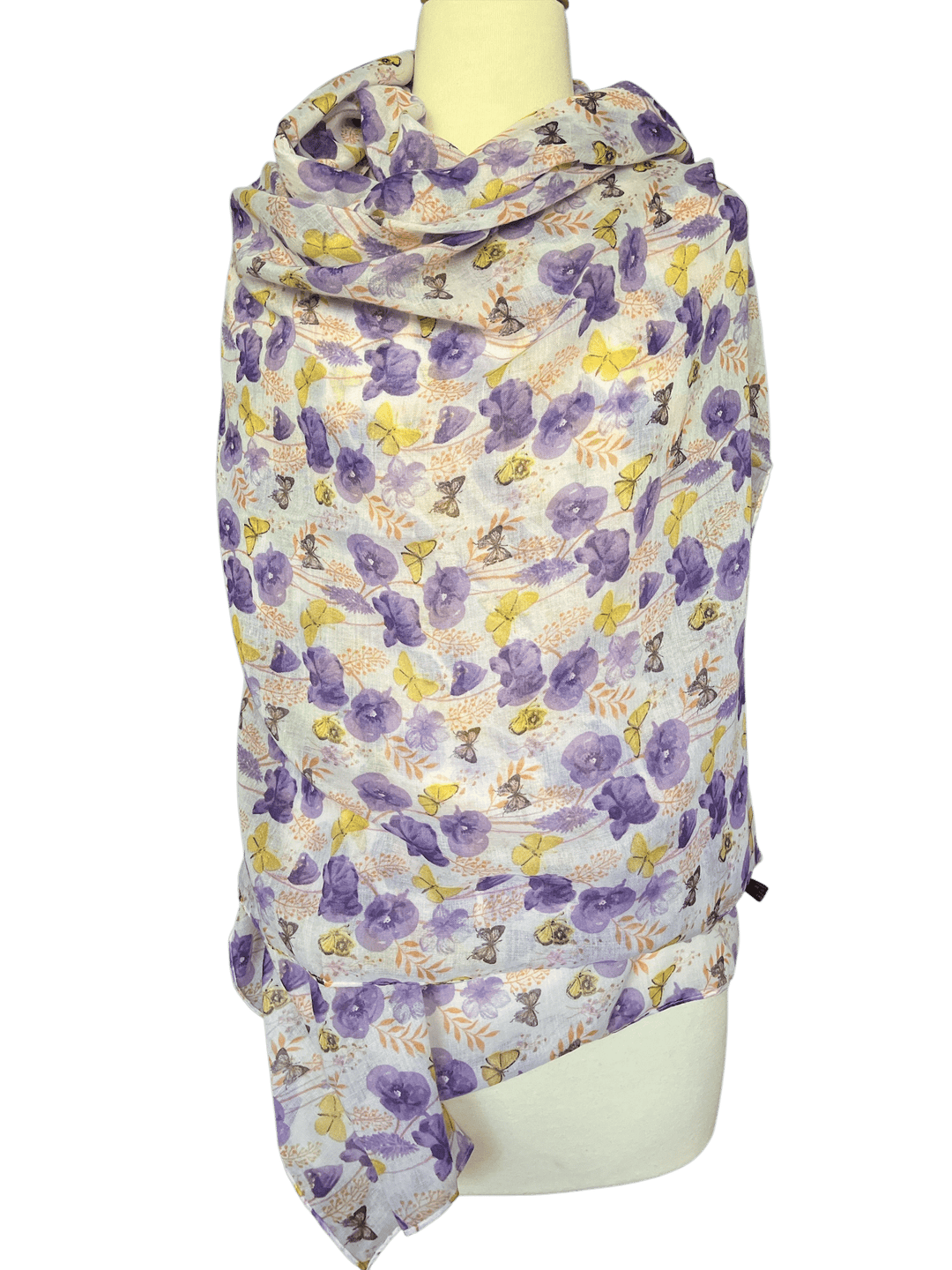 Scarves Australia Fashion Scarves Butterfly Scarf - Purple Flowers -Yellow Butterflies