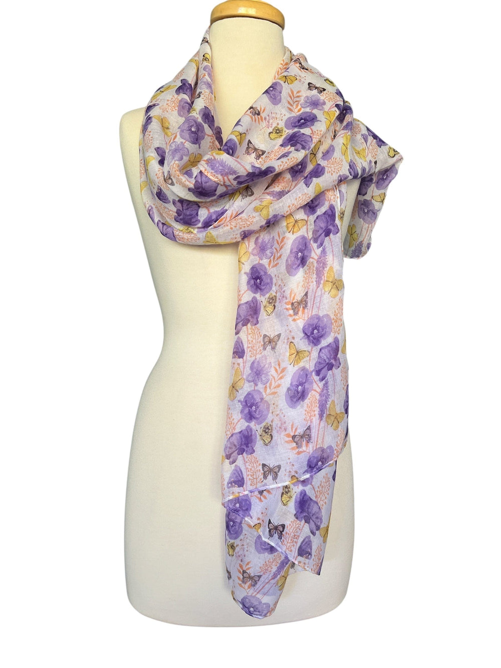 Scarves Australia Fashion Scarves Butterfly Scarf - Purple Flowers -Yellow Butterflies