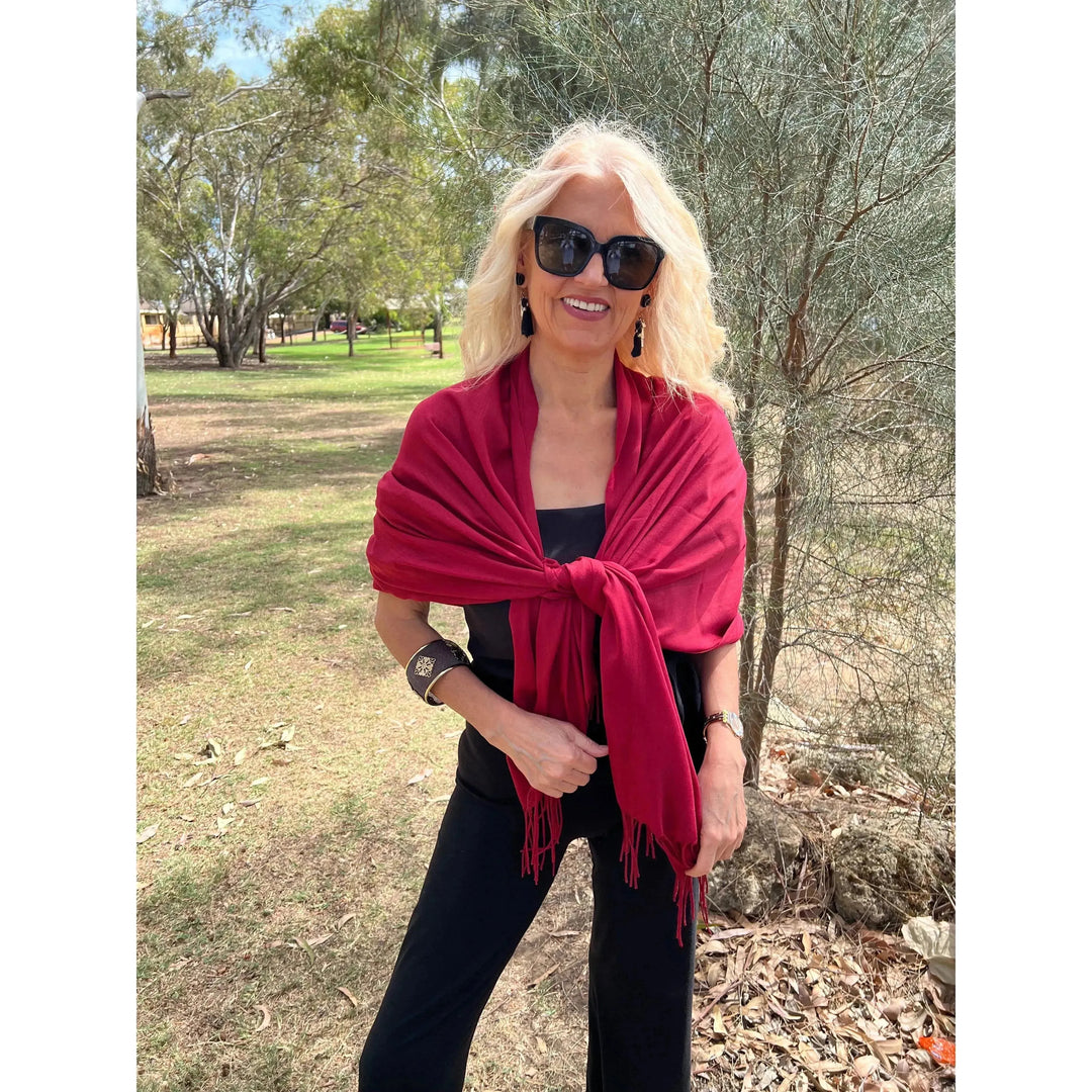 Scarves Australia Fashion Scarves Dark Red Shawl - Lightweight Pashmina