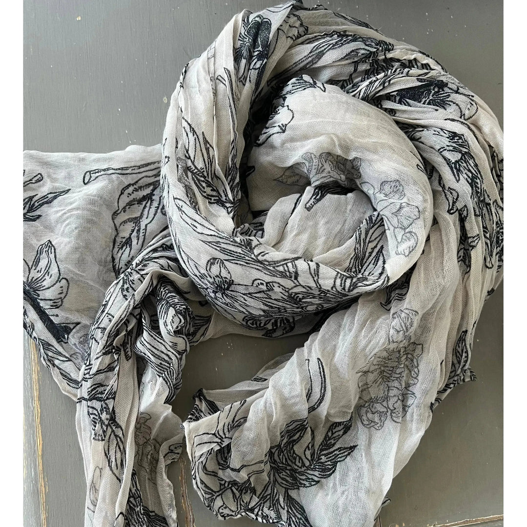 Scarves Australia Fashion Scarves Floral Cotton Scarf - Warm White Black