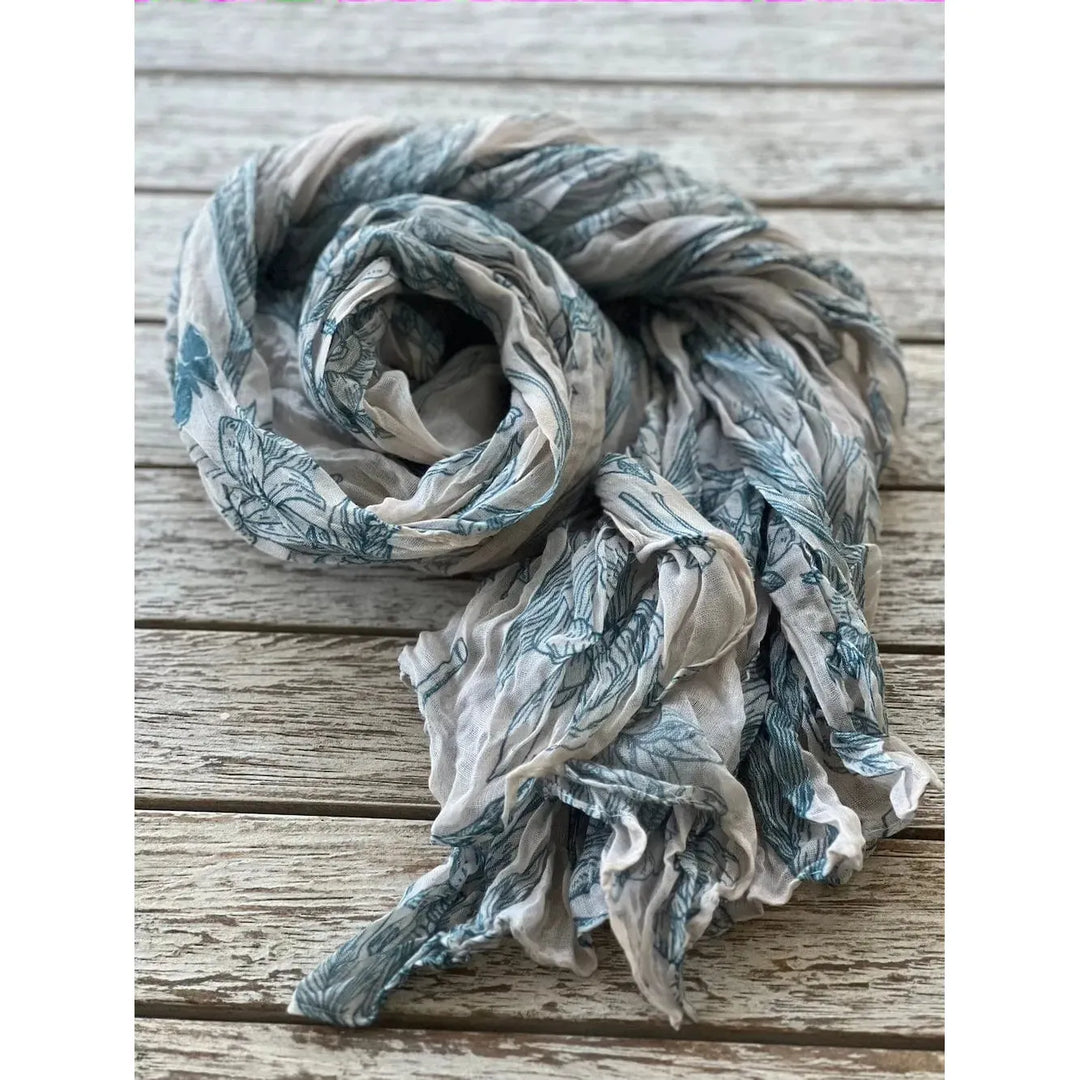 Scarves Australia Fashion Scarves Floral Cotton Scarf - Warm White Blue