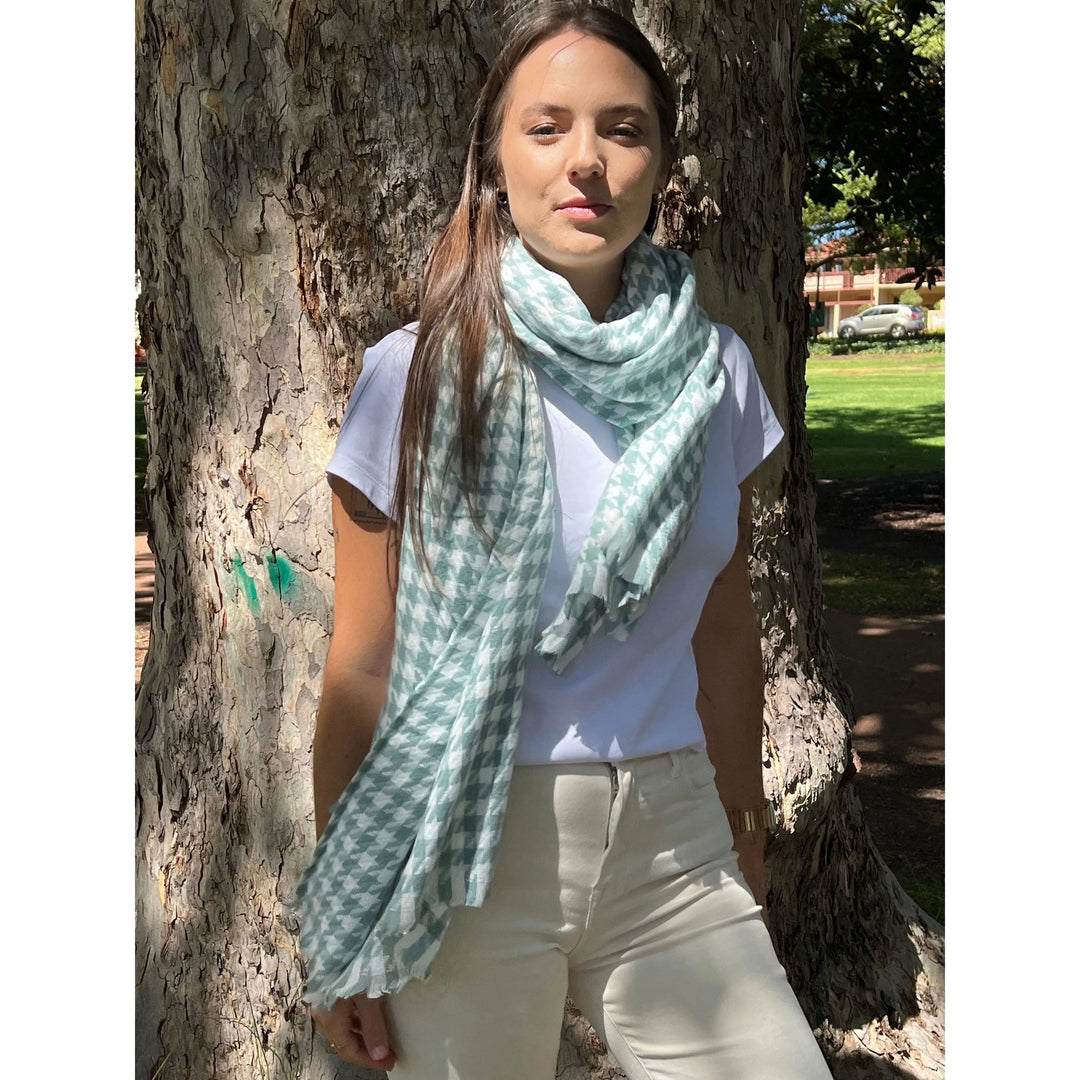 Scarves Australia Fashion Scarves Houndstooth Scarf - Sea Green White