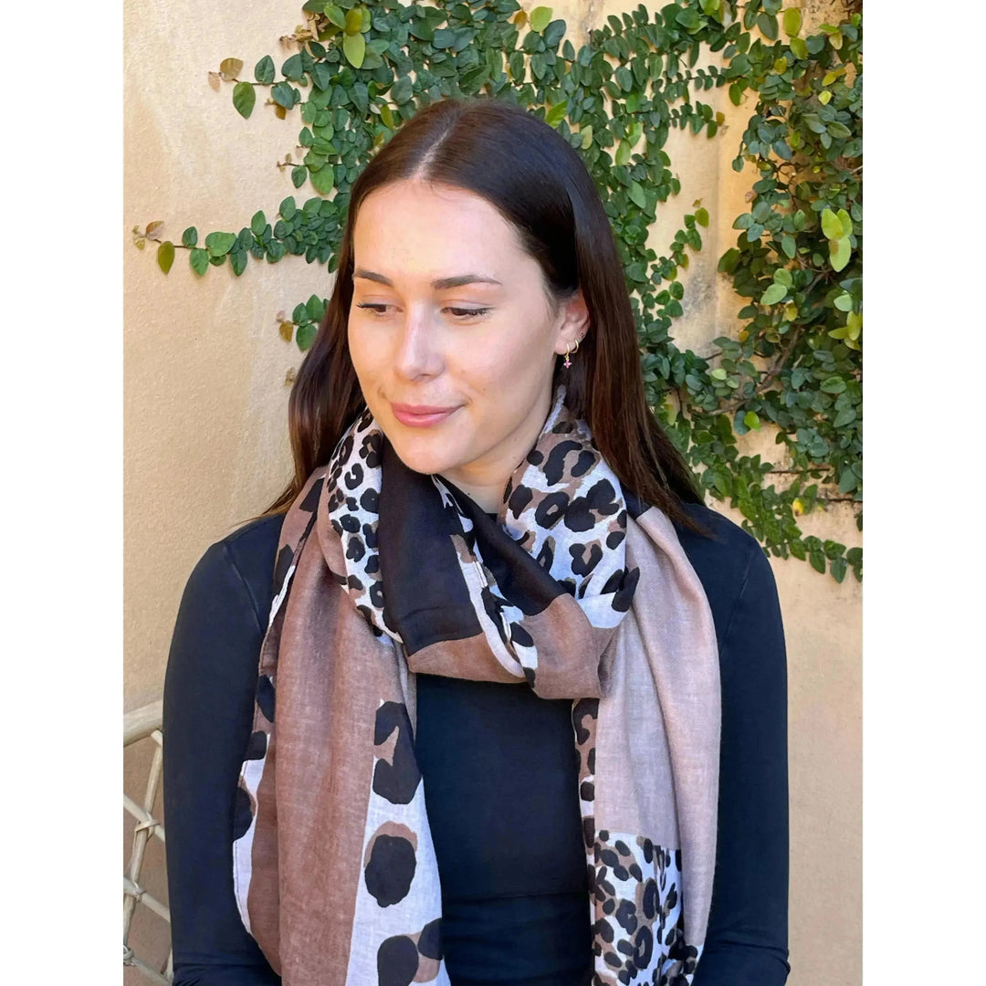 Scarves Australia Fashion Scarves 🐝 Leopard Print Scarf - Chocolate Brown Black