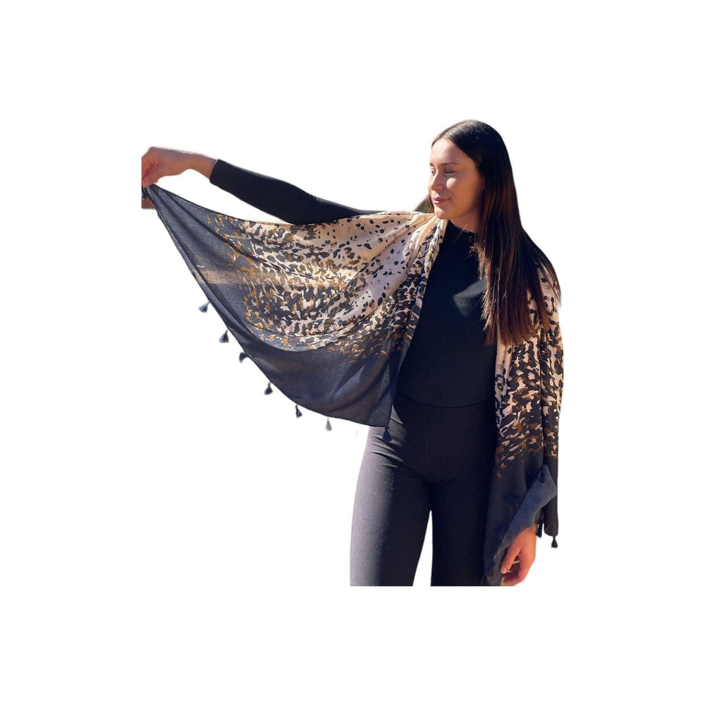 Scarves Australia Fashion Scarves Leopard Print Scarf Navy Beige with Tassels