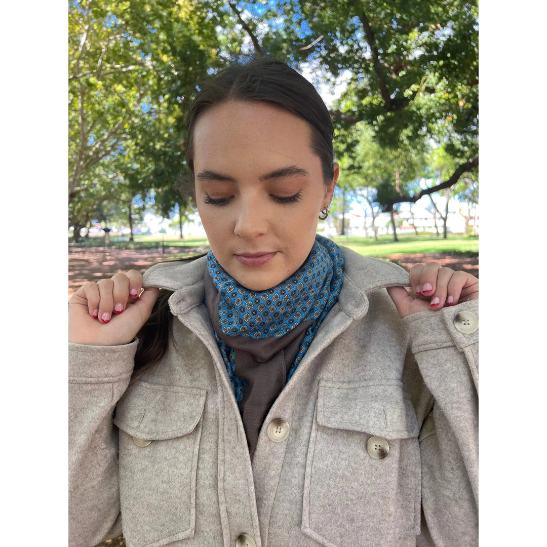 Scarves Australia Fashion Scarves Marine Blue Taupe Scarf - Floral Print with Tassels