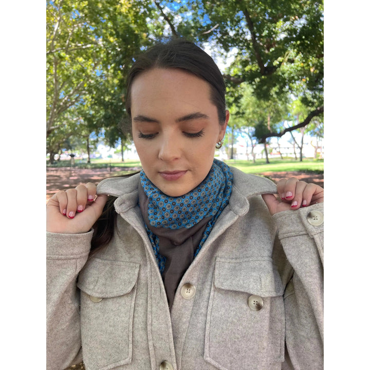 Scarves Australia Fashion Scarves Marine Blue Taupe Scarf - Floral Print with Tassels
