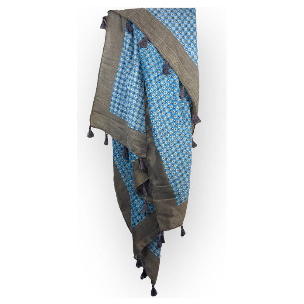 Scarves Australia Fashion Scarves Marine Blue Taupe Scarf - Floral Print with Tassels