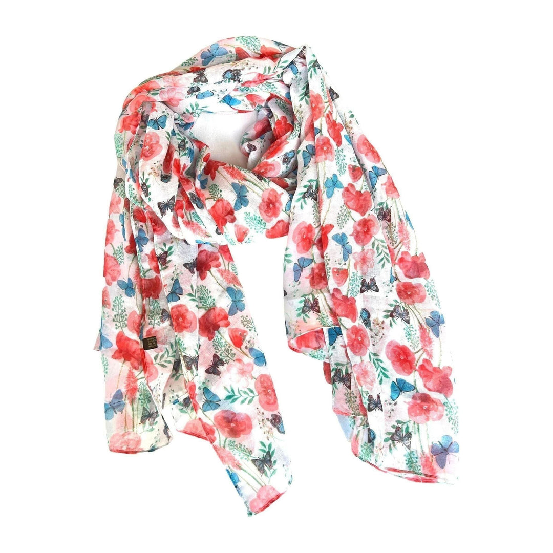 Scarves Australia Fashion Scarves Poppy Print Scarf w Butterfly Red Blue