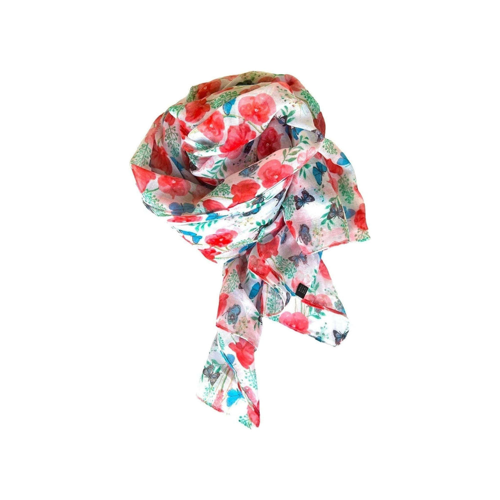 Scarves Australia Fashion Scarves Poppy Print Scarf w Butterfly Red Blue