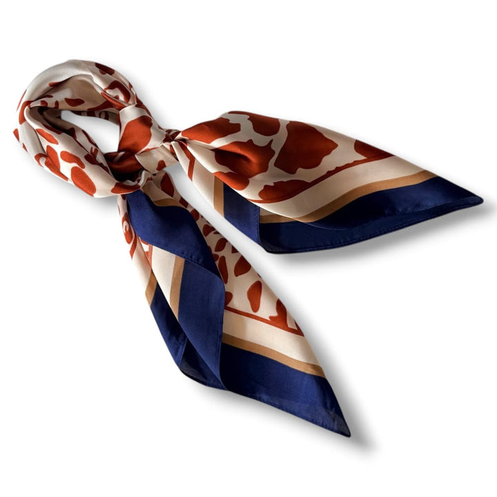 Scarves Australia Fashion Scarves Silky Square Neck Scarf - Classic Navy & Rust Print
