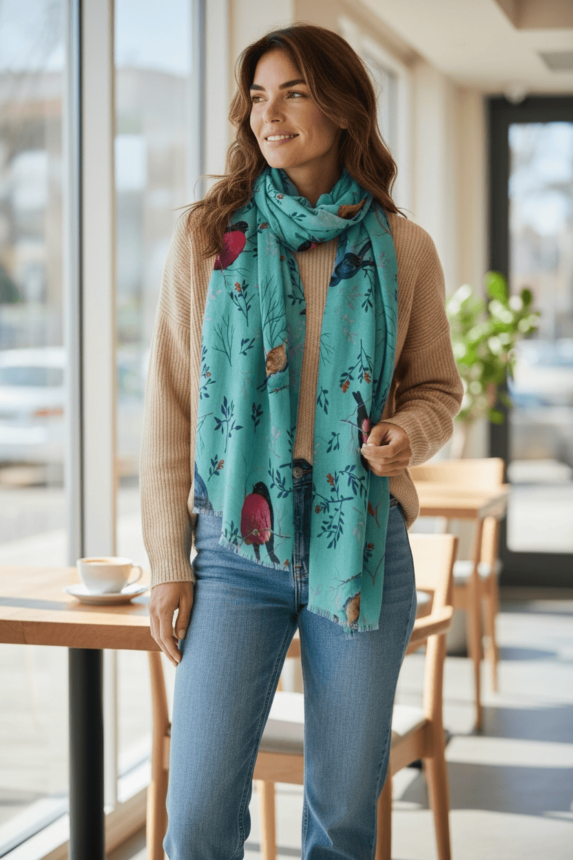 Scarves Australia Fashion Scarves Turquoise Bird Scarf - Cotton Modal