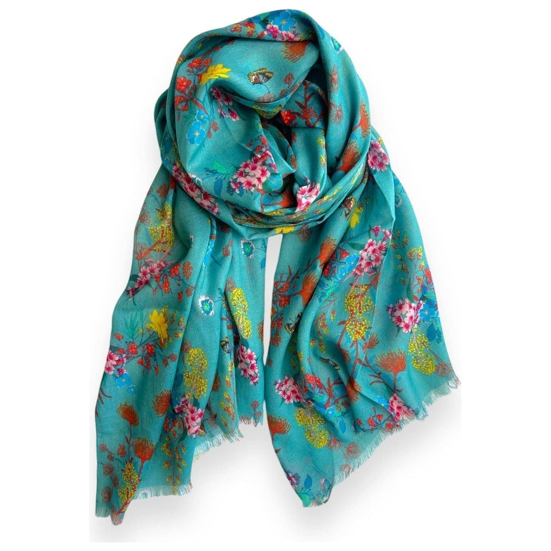 Scarves Australia Fashion Scarves Turquoise Floral Scarf-Australian Bush Flowers