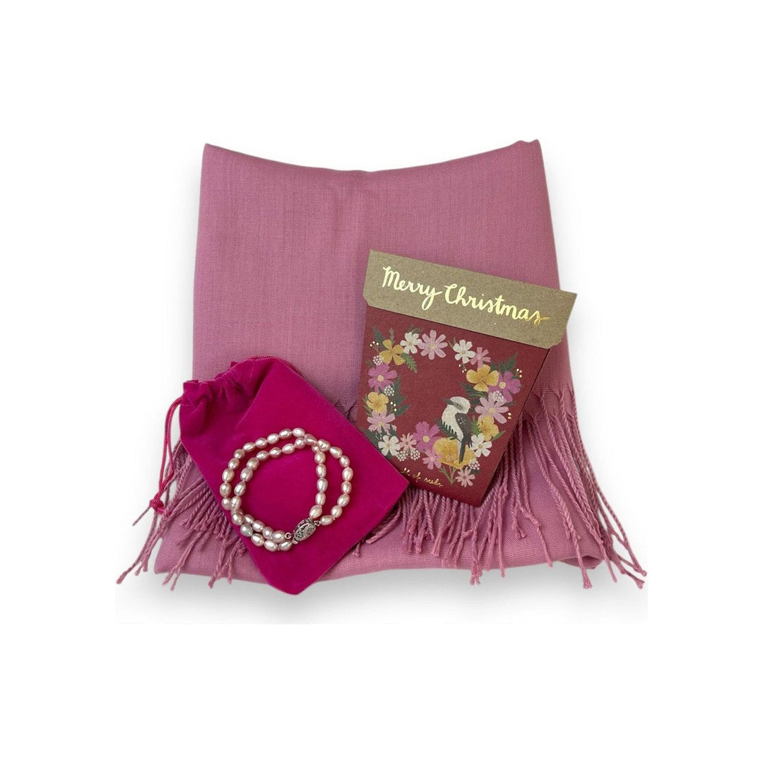 Scarves Australia Gift Packs 🎄Gift Pack - Dusky Pink Shawl + Pearl Bracelet and + Card