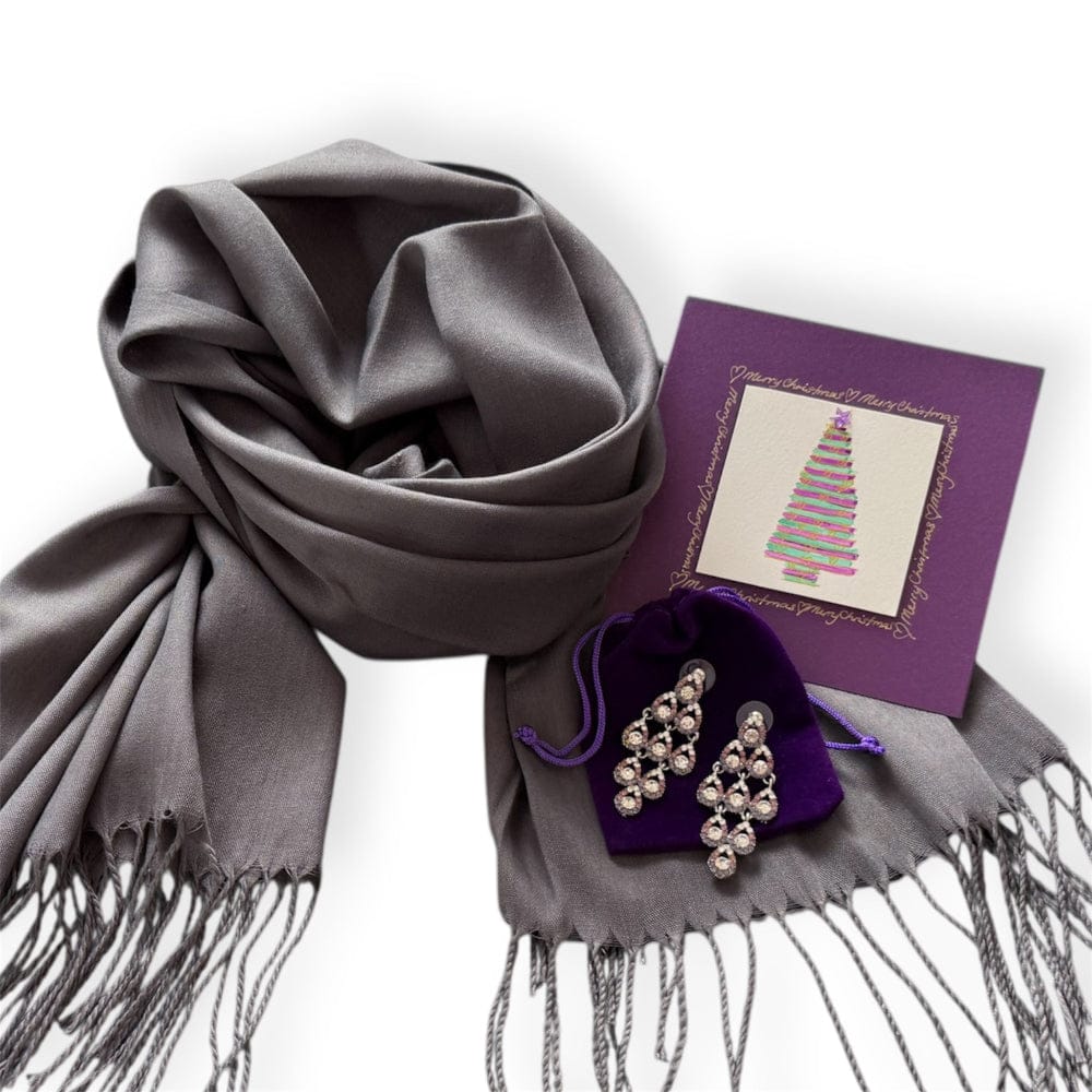 Scarves Australia Gift Packs Gift Pack - Grey Pashmina with Drop Earrings + Card