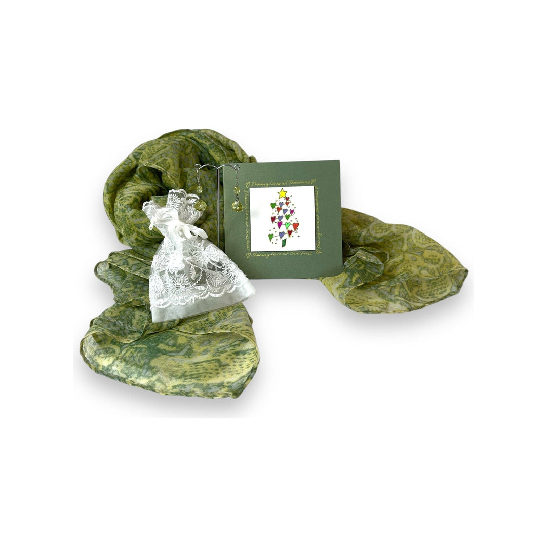 Scarves Australia Gift Packs 🎄Gift Pack - Leaf Green Scarf + Crystal Drop Earrings + Card