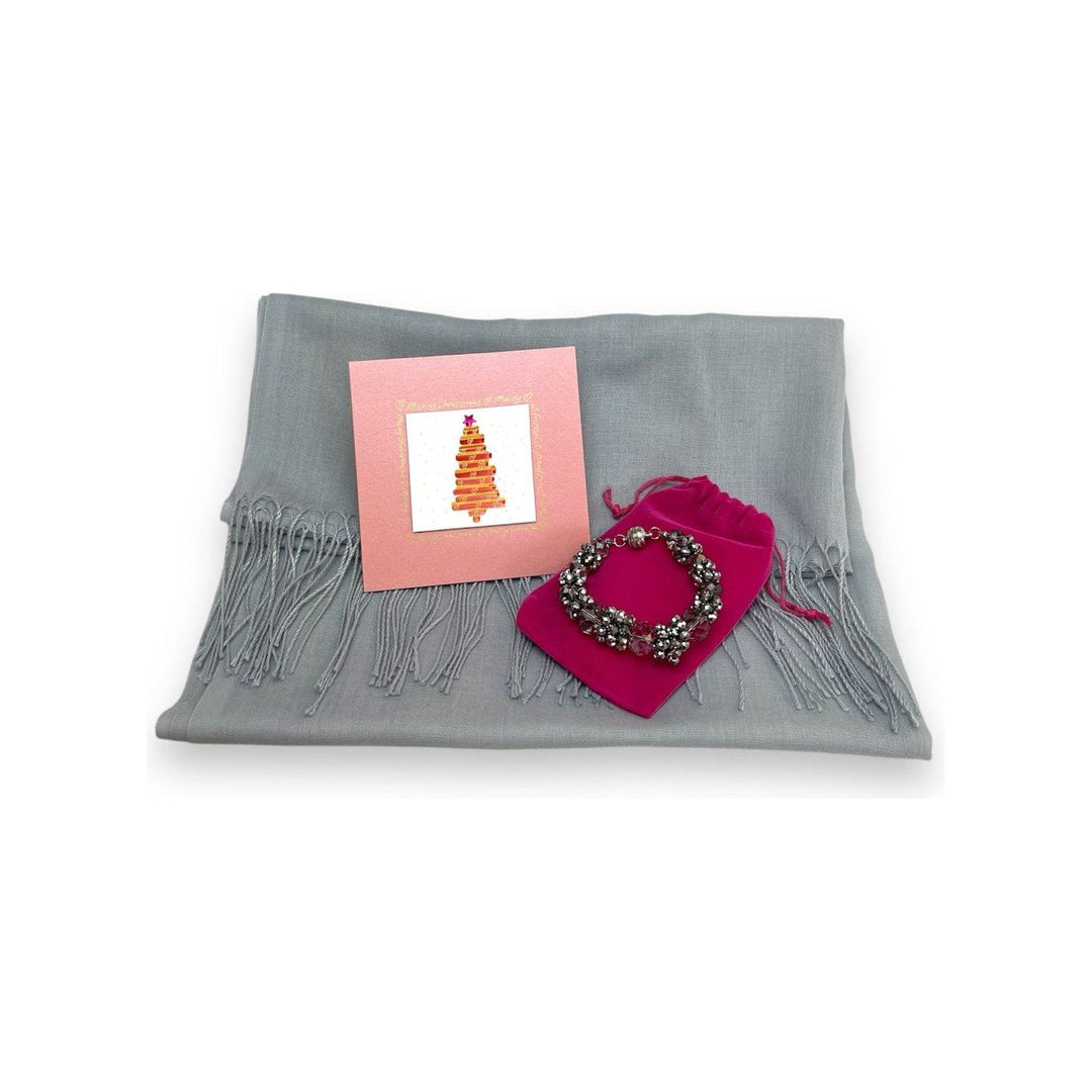 Scarves Australia Gift Packs 🎄Gift Pack - Light Grey Shawl +Wreath Bracelet+Card