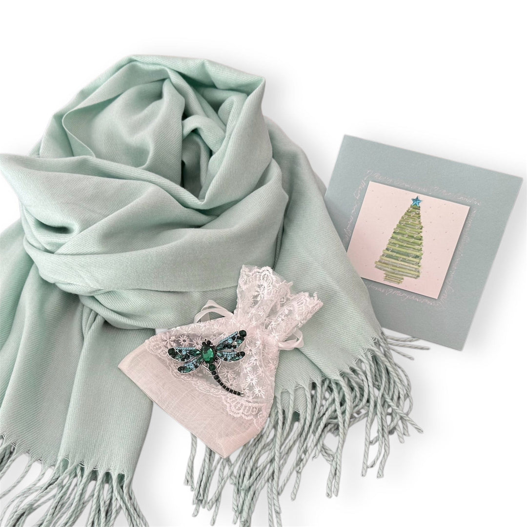 Scarves Australia Gift Packs Gift Pack  - Mint Green Shawl+Brooch+Card