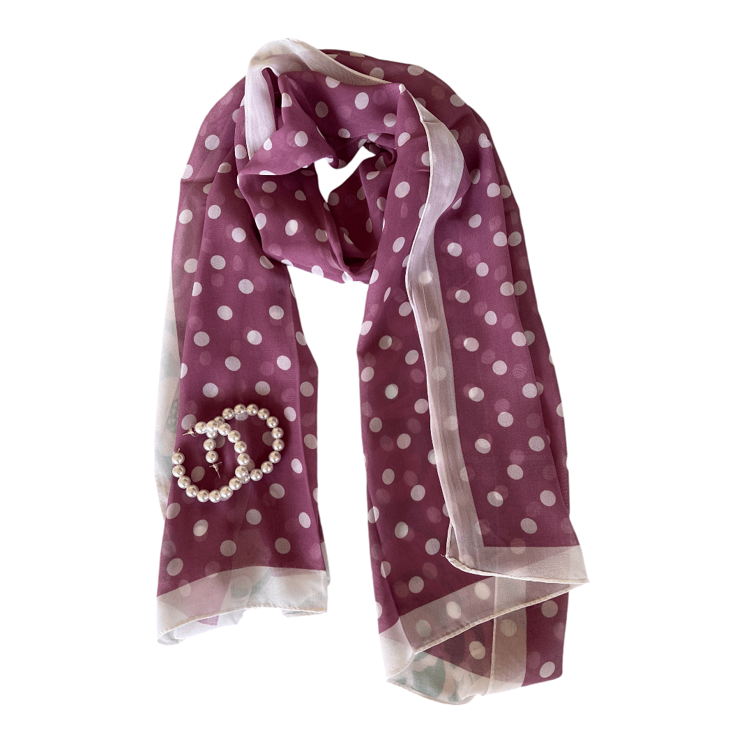 Scarves Australia Gift Packs Gift Pack - Pink Lilac Polka Dot Scarf + Pearl Hoop Earrings