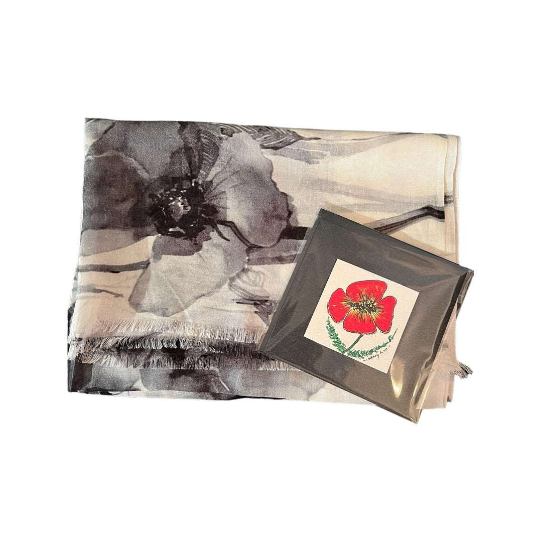 Scarves Australia Gift Packs 🌺 Silk Modal Scarf Black Poppy with Gift Card